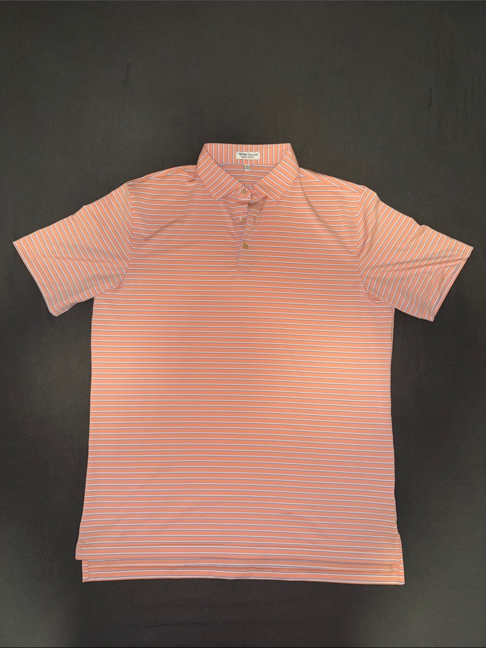 Peter Millar Orange/Salmon and White Striped Polo Shirt